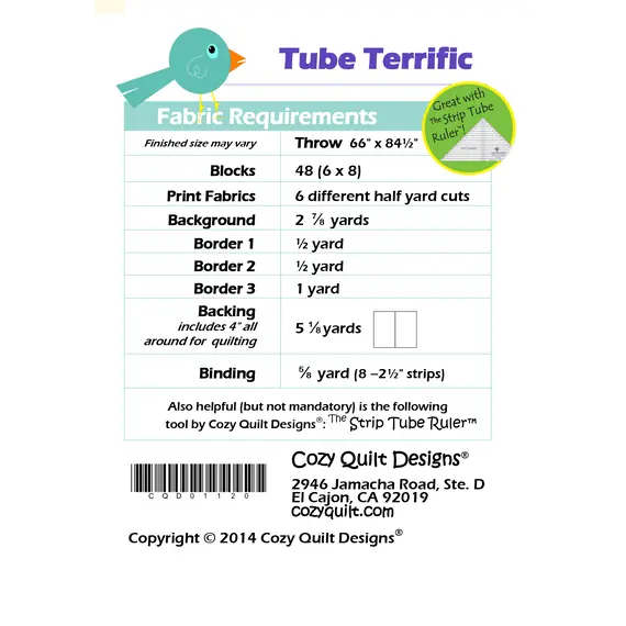 Tube Terrific Pattern by Cozy Quilt Designs