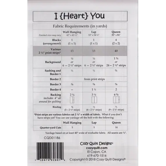 I {Heart} You Pattern by Cozy Quilt Designs - See Video