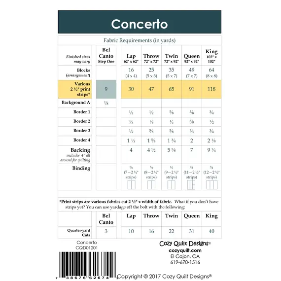 Concerto Pattern (Bel Canto Block 1) by Cozy Quilt Designs