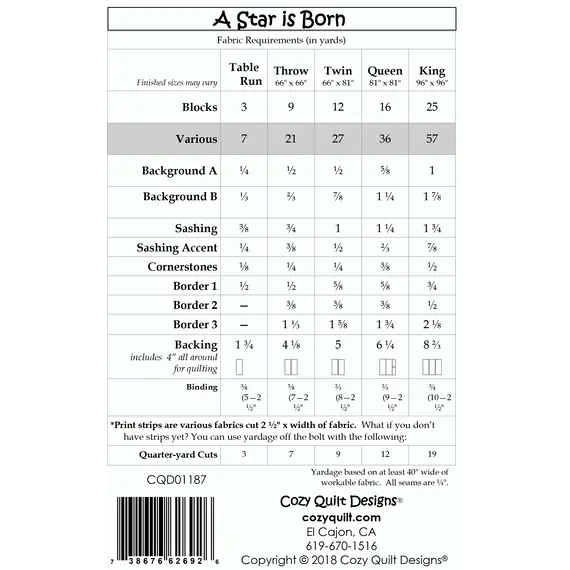 A Star is Born Pattern by Cozy Quilt Designs