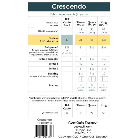 Crescendo Pattern (Bel Canto Block 3) by Cozy Quilt Designs