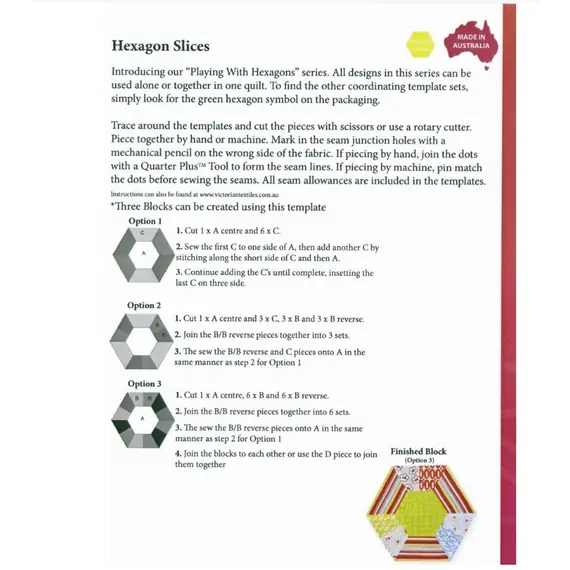 Hexagon Slices Patchwork Template - Meredithe Clarke Collection