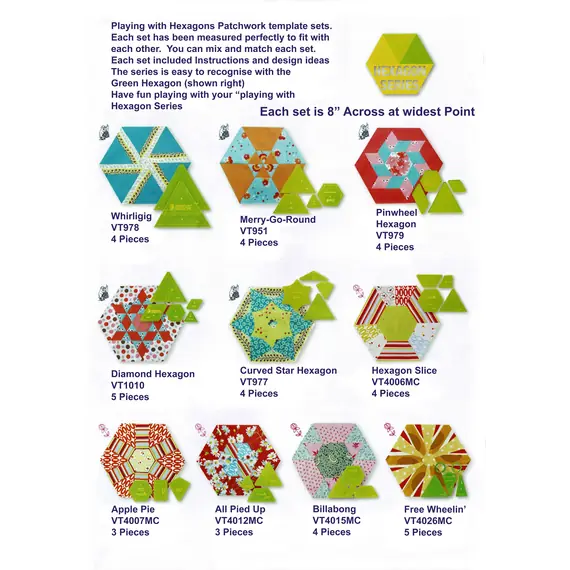 Playing with Hexagons Complete Set Patchwork Templates - Meredithe Clark