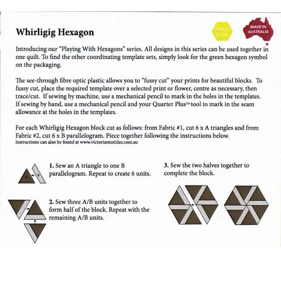 Whirligig Hexagon Patchwork Template - Meredithe Clark