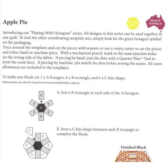 Apple Pie Patchwork Template Set - Playing with Hexagons