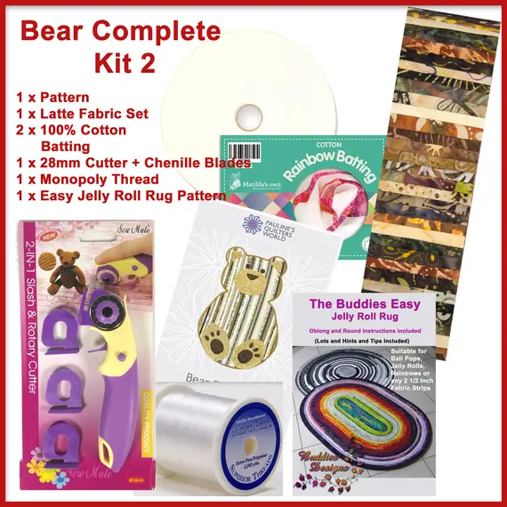 Bear Floor Jelly Roll Rug Pattern and Kit (2 Kits Available)