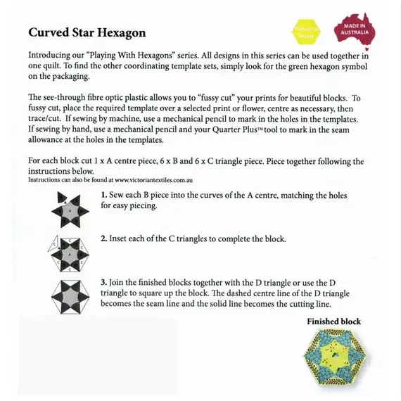 Curved Star Hexagon Patchwork Template - Meredithe Clark