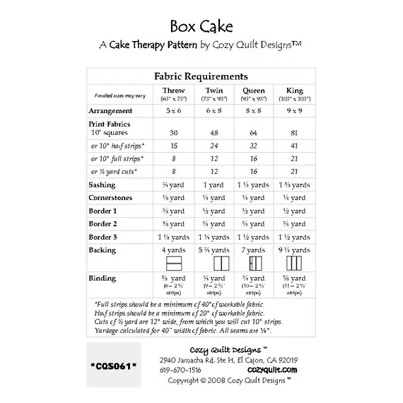 Box Cake Pattern by Cozy Quilt Designs