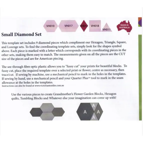 Diamond Set Small Patchwork Template Set Matilda's Own