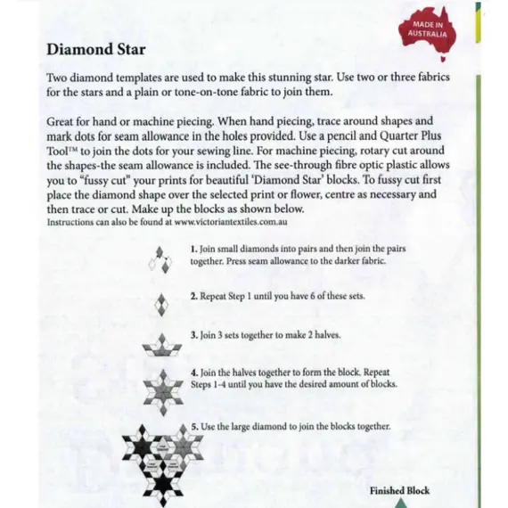 Diamond Star Patchwork Template - Matilda's Own