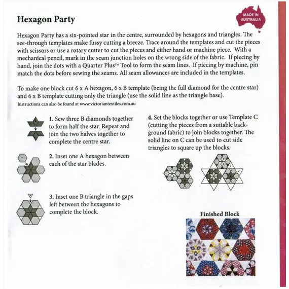 Hexagon Party Patchwork Template Meredithe Clarke Signature Collection