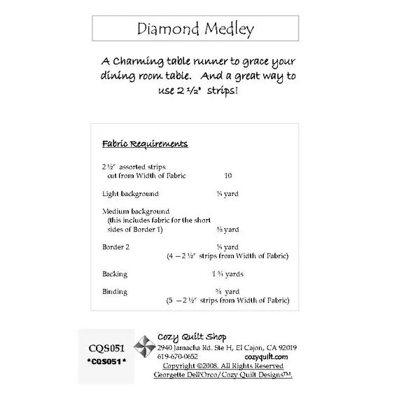 Diamond Medley Pattern by Cozy Quilt Designs