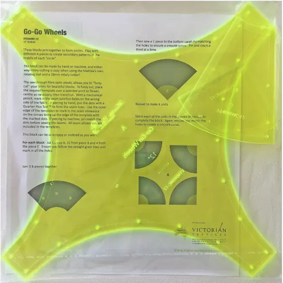 Go Go Wheels 12 Inch Patchwork Template Meredithe Clark Signature Collection