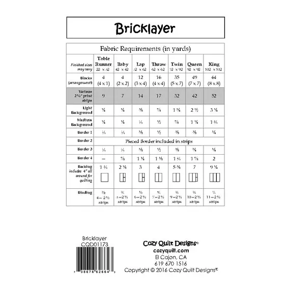 Bricklayer Pattern by Cozy Quilt Designs