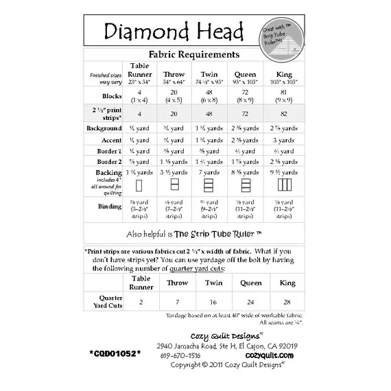 Diamond Head Pattern by Cozy Quilt Designs