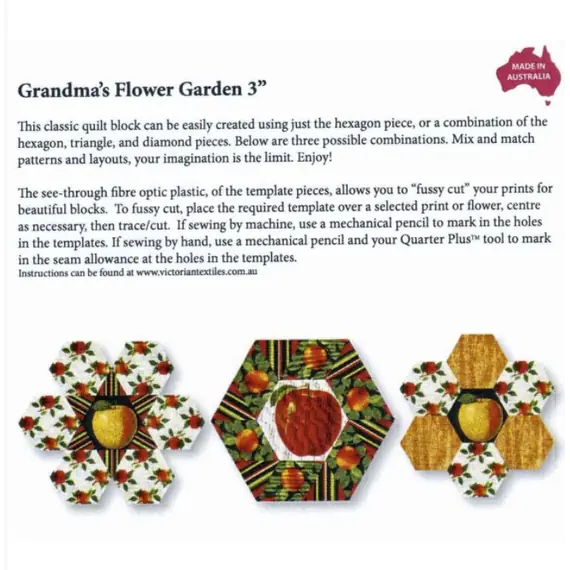 Grandma's Flower Garden Hexagon 3 Inch Patchwork Template Matilda's Own