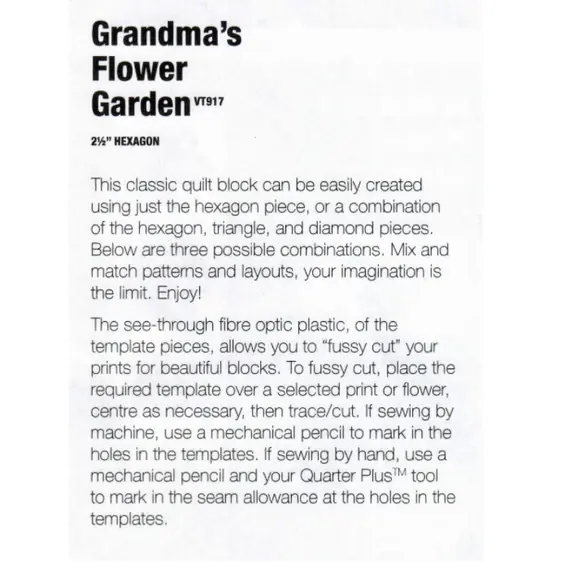Grandma's Flower Garden Hexagon 2.5 Inch Patchwork Template Matilda's Own
