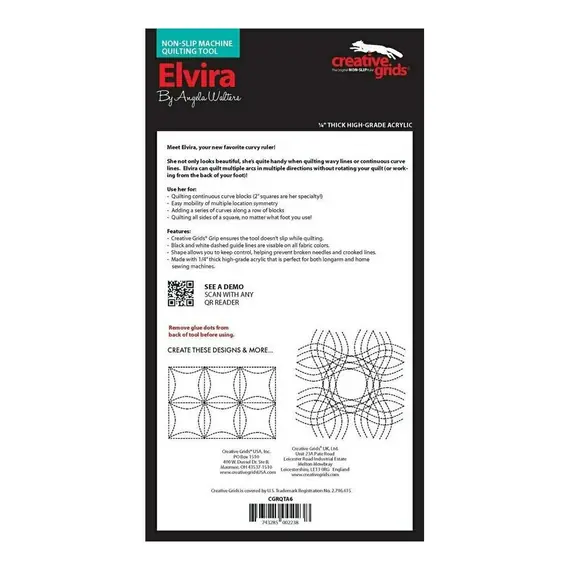 Elvira Creative Grids Non-Slip Free Motion Quilting Tool / Ruler SEE VIDEO