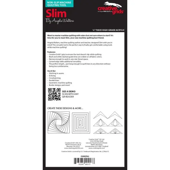 Slim Creative Grids Non-Slip Free Motion Quilting Tool / Ruler SEE VIDEO