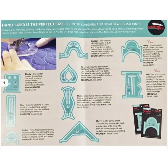 Squiggy Low Shank Creative Grids Non-Slip Free Motion Quilting Tool / Ruler