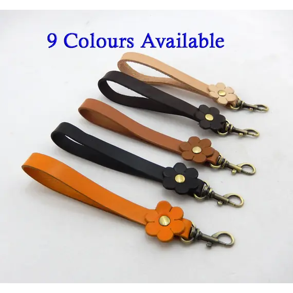Genuine Leather Bag Flower Wrist Strap