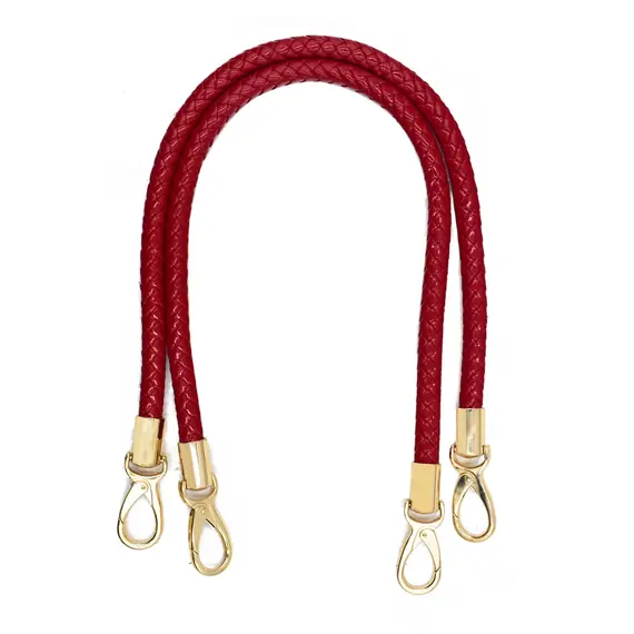 Round PU Leather Braided Bag Handles 60 cms Red